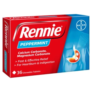 Rennie Peppermint Heartburn & Indigestion Relief Chewable Tablets 36pk 1 Rennie Peppermint Heartburn & Indigestion Relief Chewable Tablets 36pk