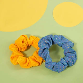 Ella Style Scrunchies 2pk - Blue & Gold 3 Ella Style Scrunchies 2pk - Blue & Gold - Image 3