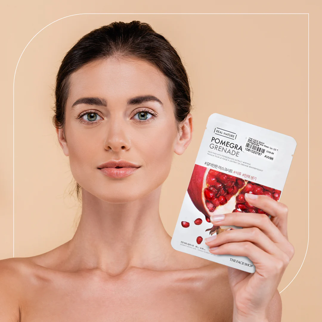 BM Skincare Store 21 BM Skincare Store -BM Skincare Store Woman Holding a Real Nature Pomegranate Face Masks 1